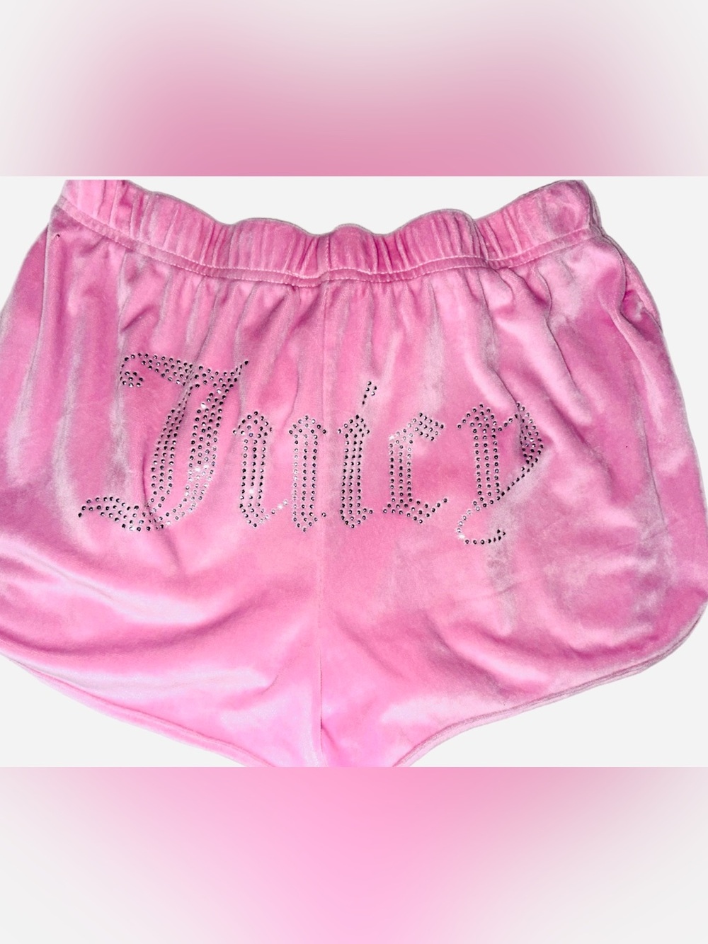 Juicy Couture Pink Velour Rhinestone Logo Shorts